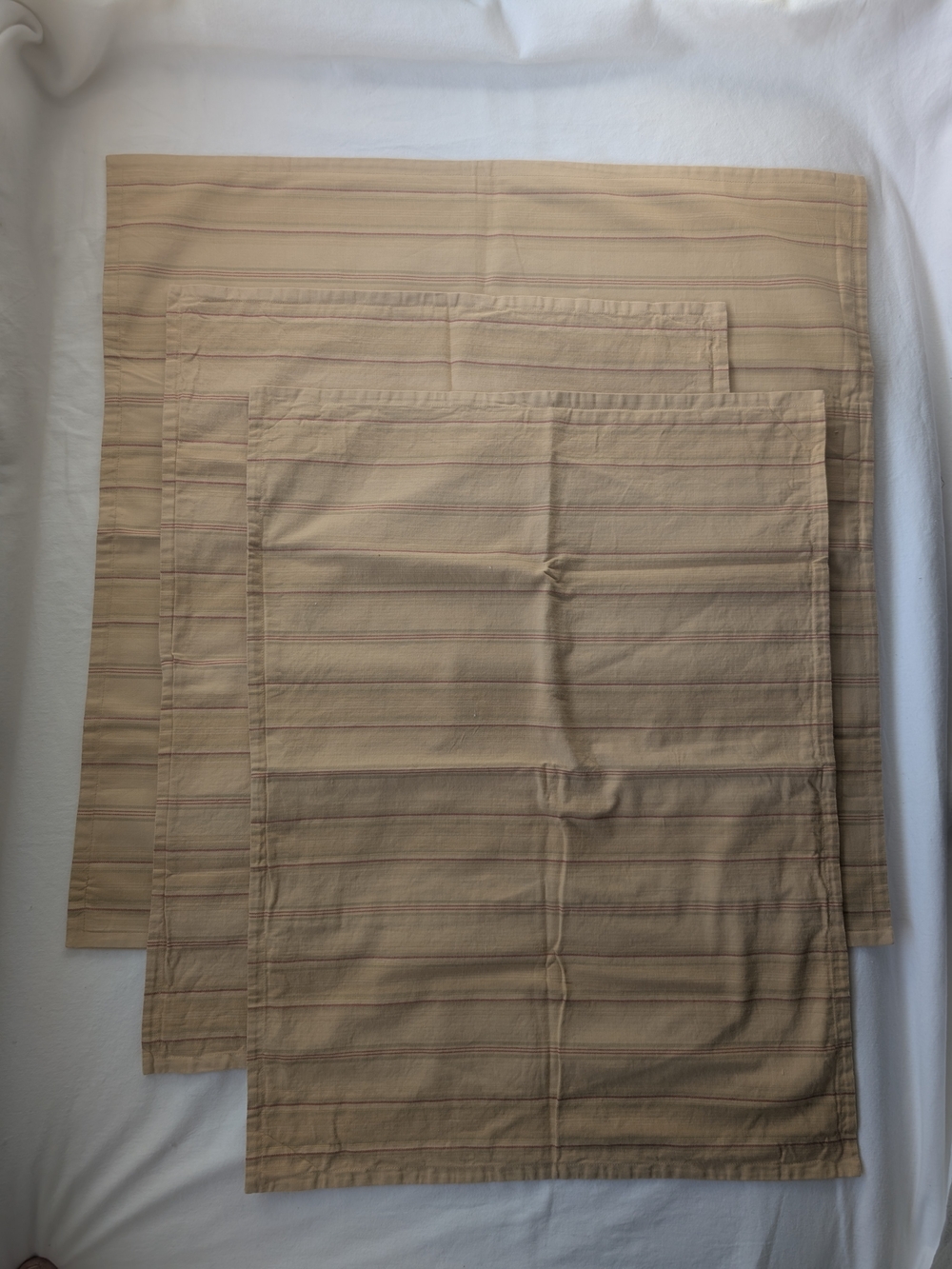 Ralph Lauren Tan Cotton Red Green Striped Pillow Covers - 1 Square & 2 Oblong